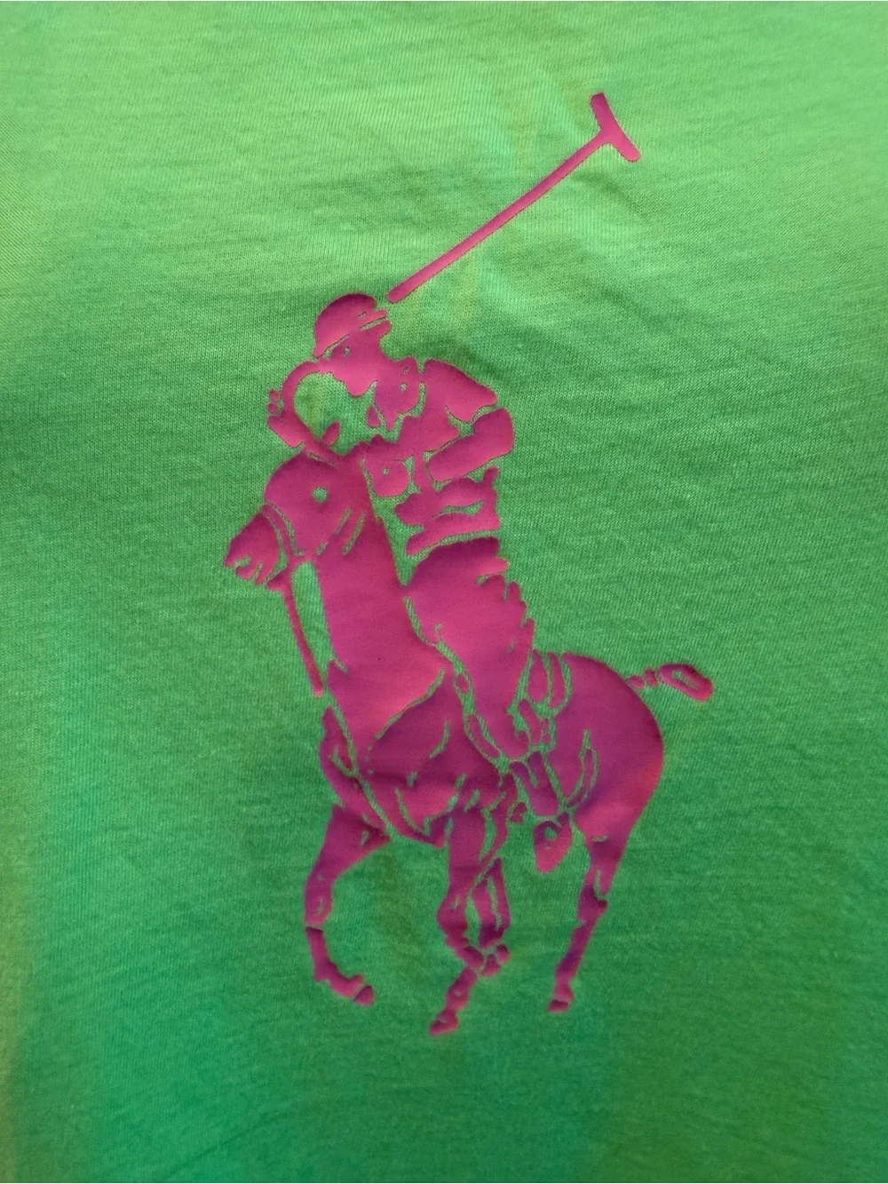 Ralph Lauren Neon Lime Tee Hot Pink Polo Logo T-shirt Short Sleeve Girl Size XL